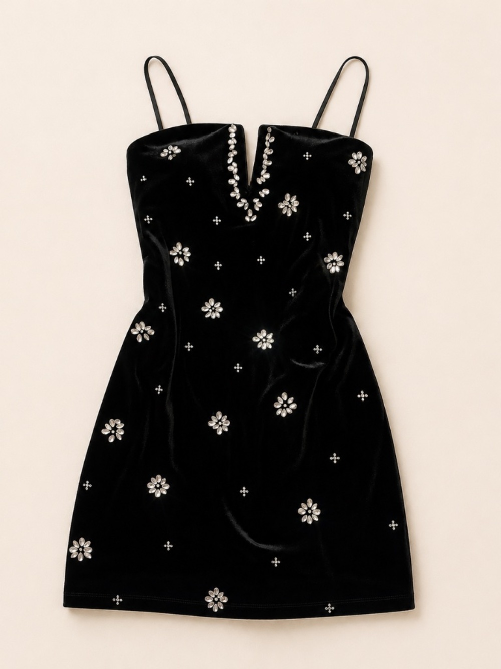 B. Darlin Black Velvet Rhinestone Mini Dress – S (5/6) – NWT